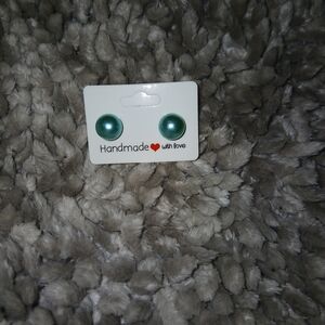 Teal Pearl Stud Earrings